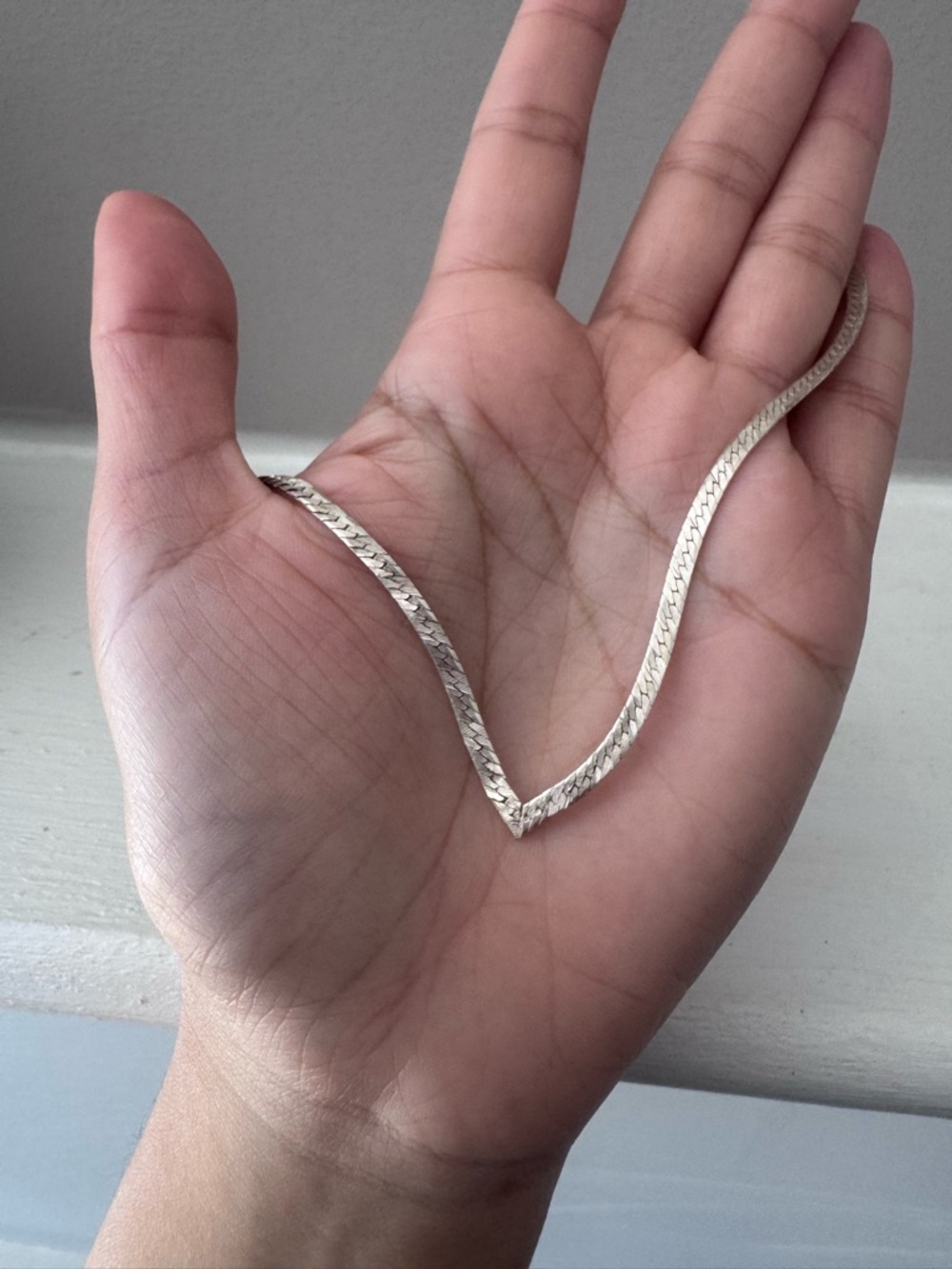 Milor Silver Tone Flat Herringbone Necklace silver 925 Italy